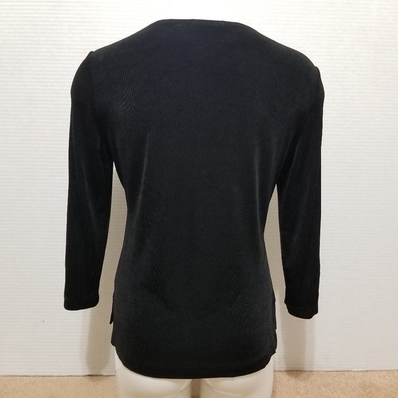Softwear by Mark Singer top Small slinky layered look 2fer side split 3/4 sleeve - Picture 3 of 11